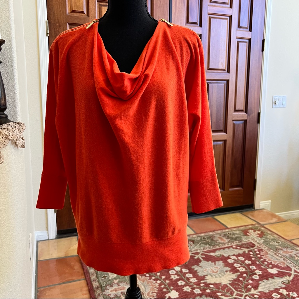 Michael Kors 3/4 Sleeve Cowl Neck Women Casual Top Grenadine Solid Sweater M